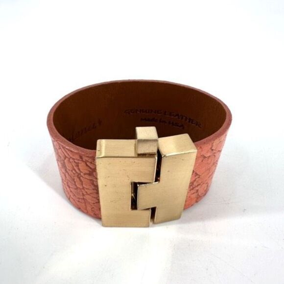 Leighelena Jewelry - Leighelena Womens Genuine Leather Stingray Wide Jigsaw Cuff Bracelet Orange